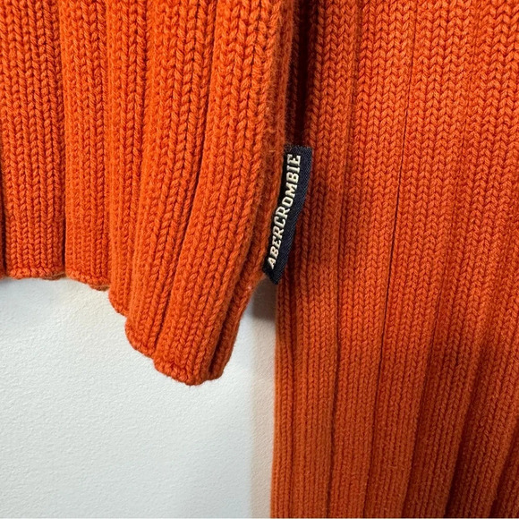 Abercrombie & Fitch Men’s Y2K Orange Ribbed Cotton V-neck Moose Logo Sweater - Picture 8 of 11